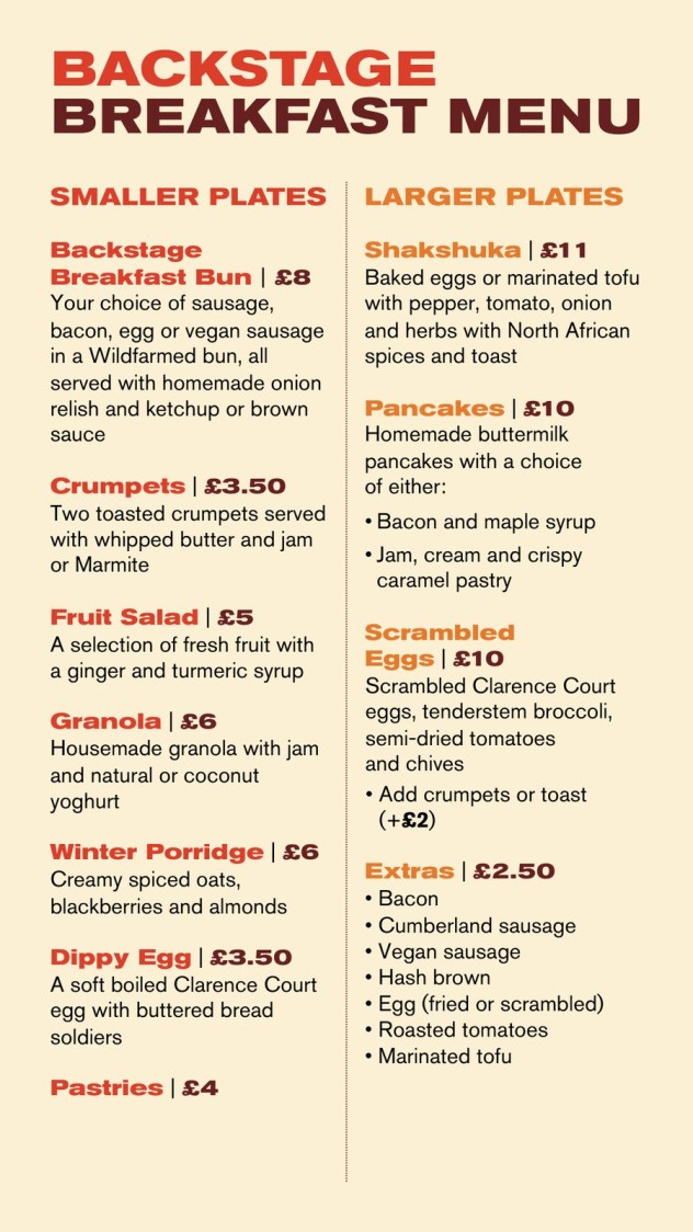 Backstage breakfast menu – full page preview