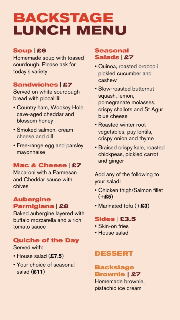 Backstage lunch menu – full page preview
